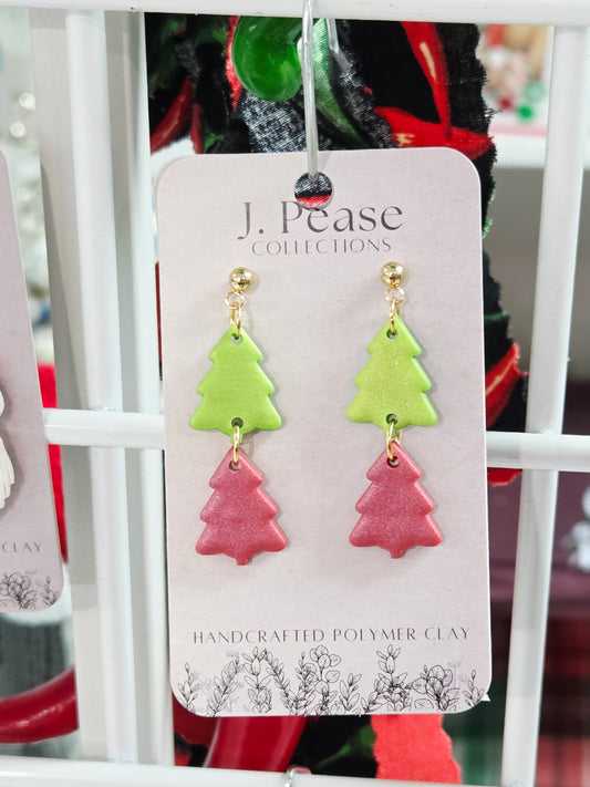 Christmas Tree Earrings Green/Red
