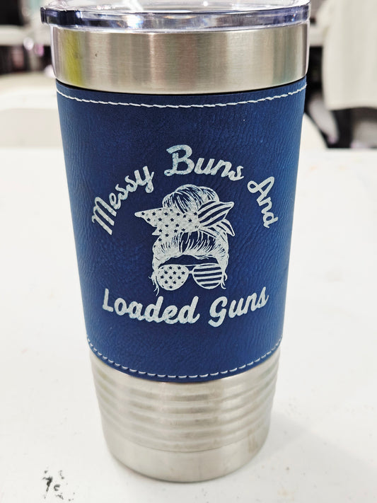 Tapered Tumbler Blue Leather Messy Buns