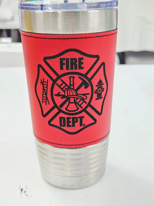 Red Leather Fire Dept Engraved Tapered Tumbler