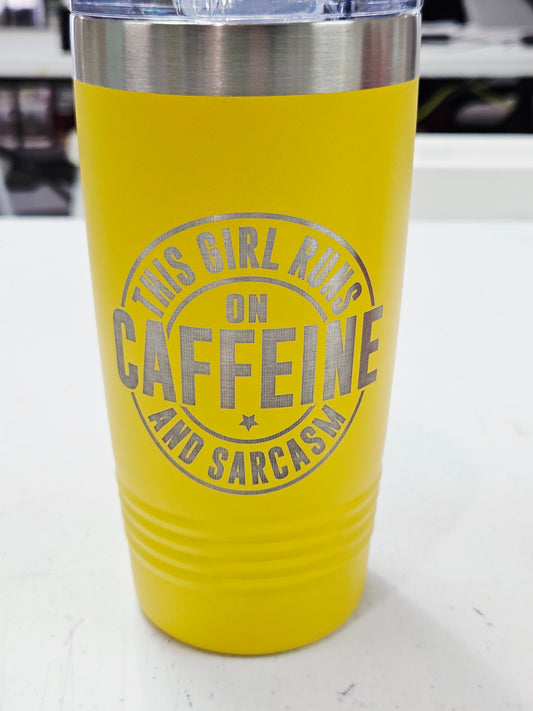 Tapered Tumbler Yellow Caffeine & Sarcasm