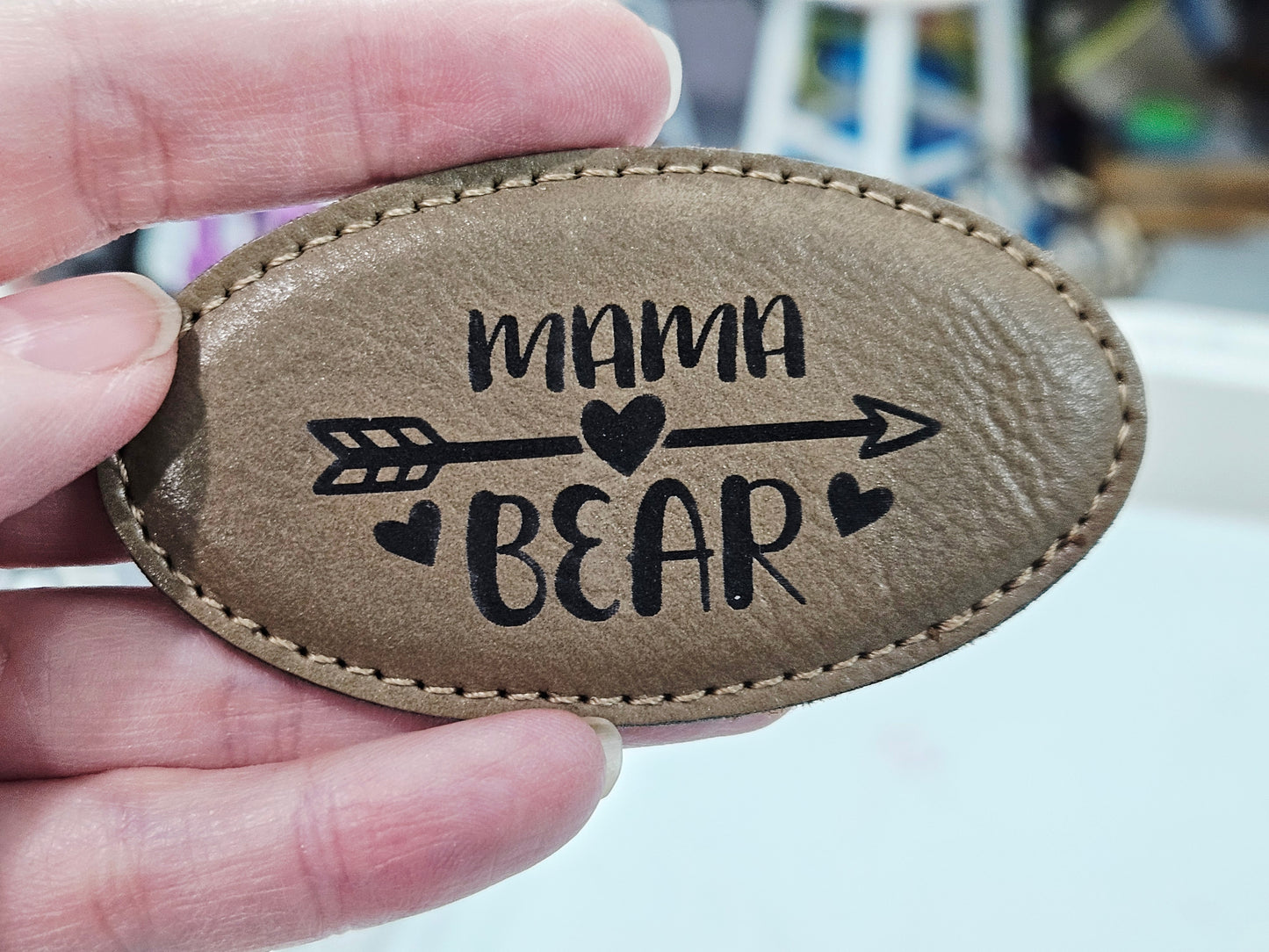 Mama Bear Leather Engraved Magnet