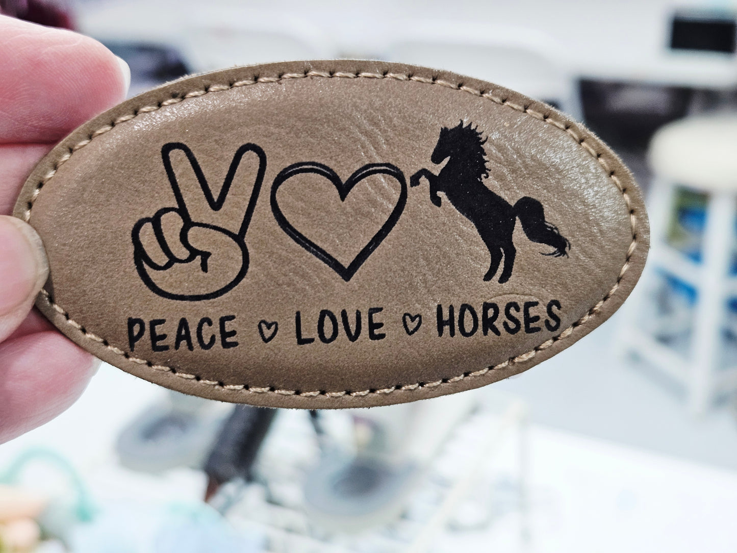Peace Love Horses Leather Engraved Magnet
