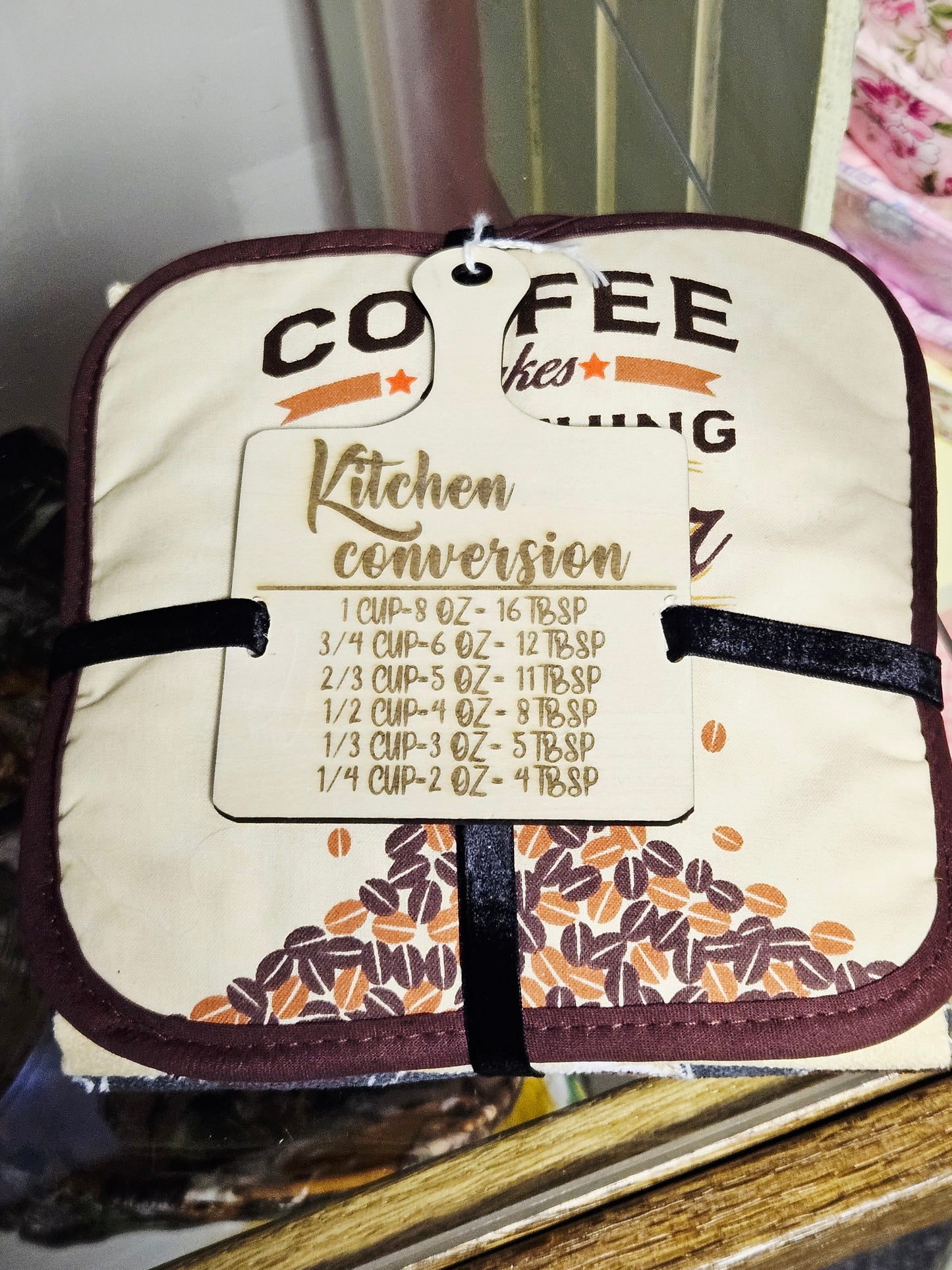 Kitchen Towels/Pot Holder w/Engraved Conversions Coffee