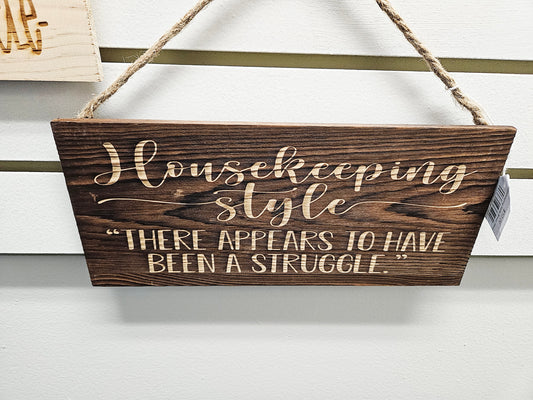 Housekeeping Style Brown Wood Sign
