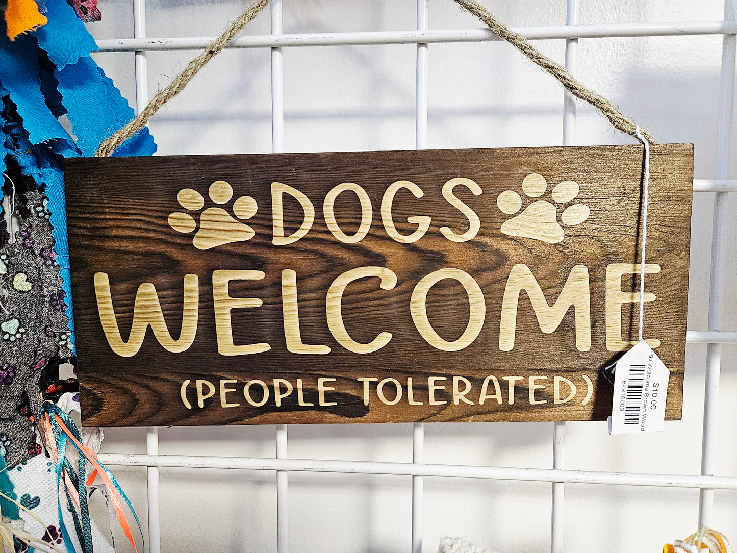 Dogs Welcome Brown Wood Sign