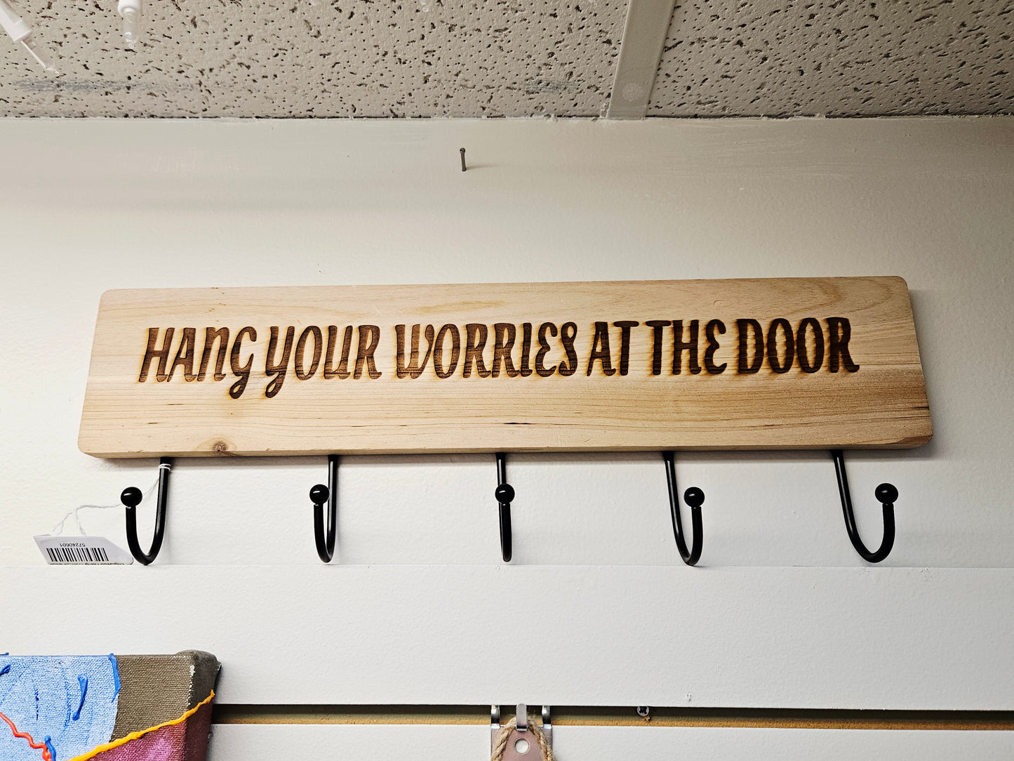 Engraved Hang Worries Coat Rack