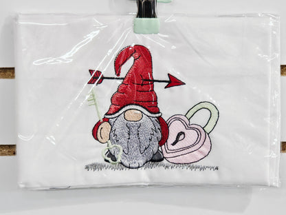 Valentines Gnome Embroidered Tea Towel