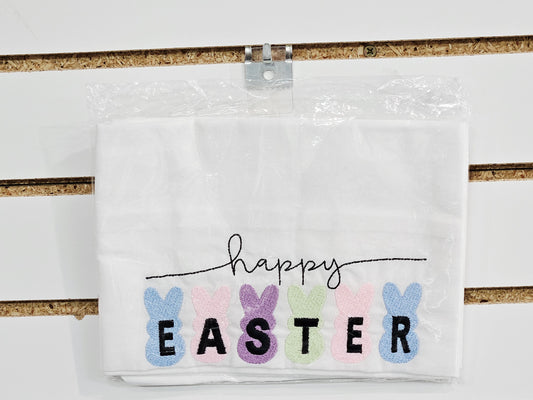 Happy Easter Embroidered Towels with Bunnies