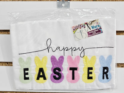 Happy Easter Embroidered Towels with Bunnies