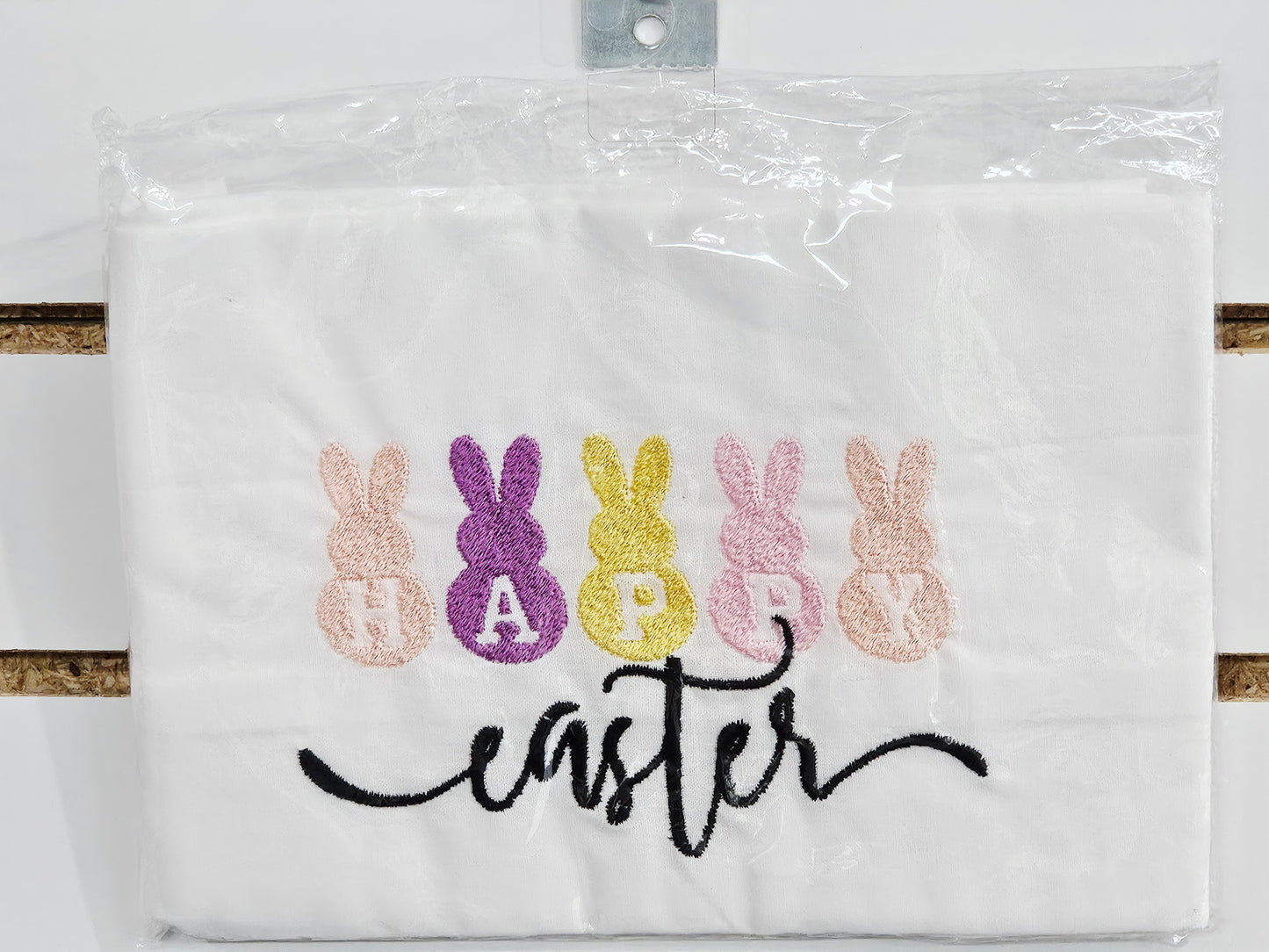Happy Easter Embroidered Towels with Bunnies