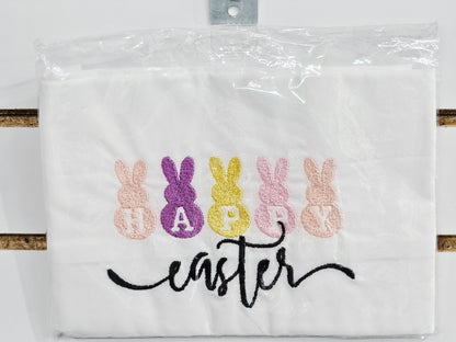 Happy Easter Embroidered Towels with Bunnies