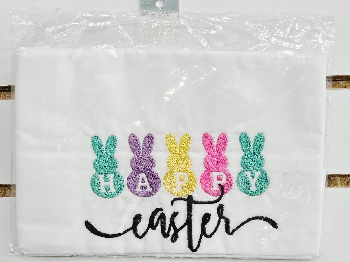 Happy Easter Embroidered Towels with Bunnies