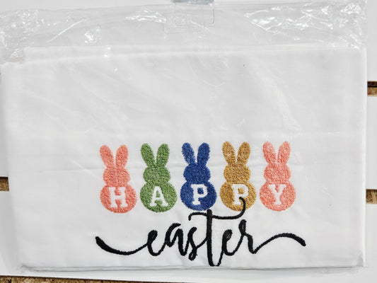 Happy Easter Embroidered Towels with Bunnies