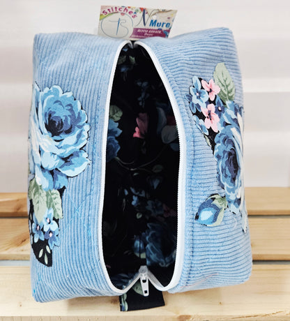 Cosmetic/Shower Bag - Light Blue with Flowers