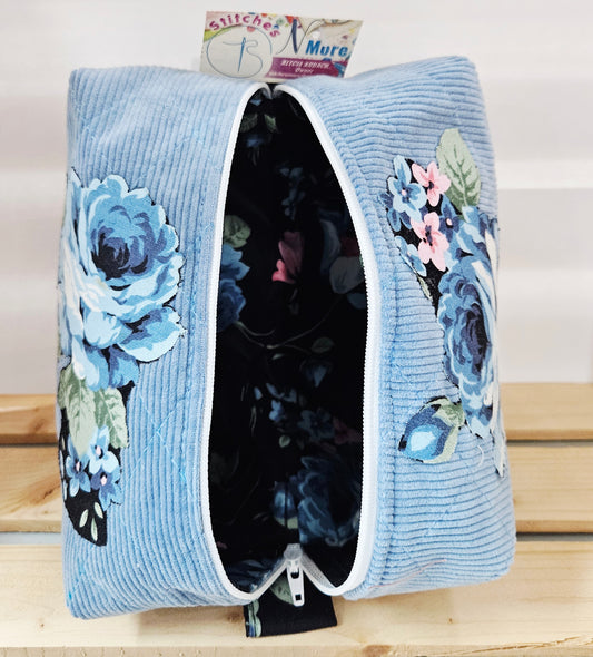 Cosmetic/Shower Bag - Light Blue with Flowers