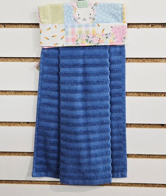 Easter Bunny w/Flowers Dark Blue Kitchen Towel