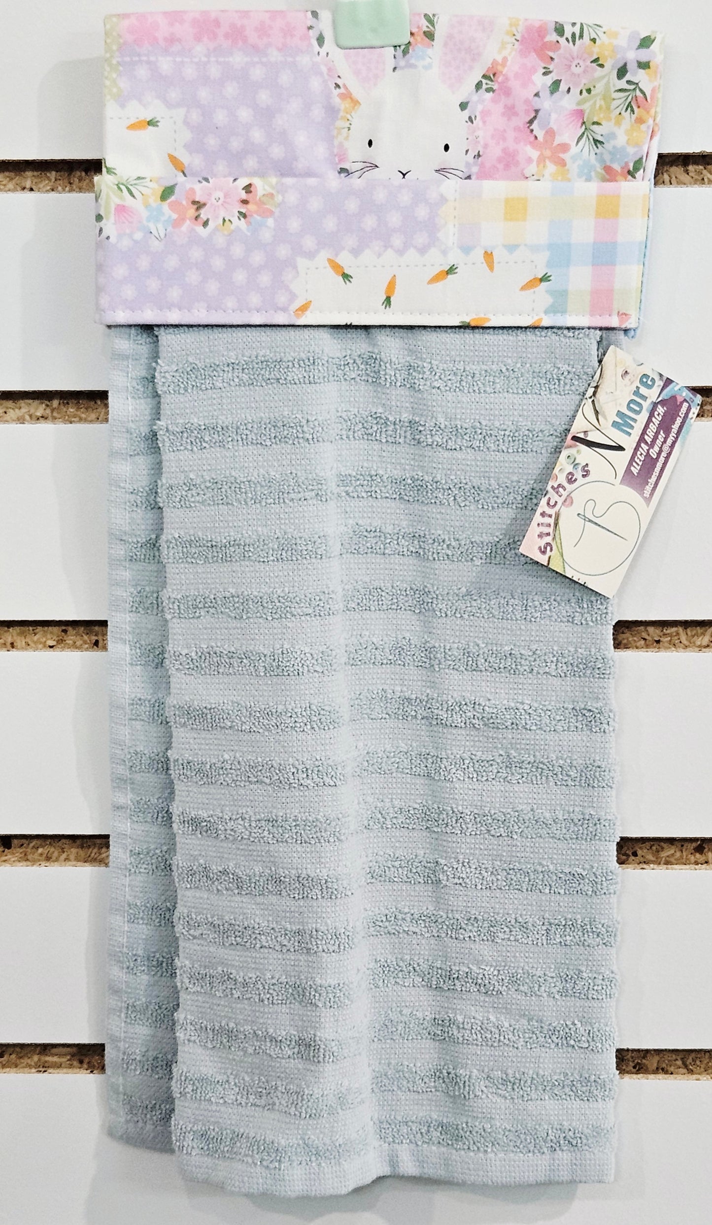 Easter Bunny w/Flowers Light Blue Kitchen Towel