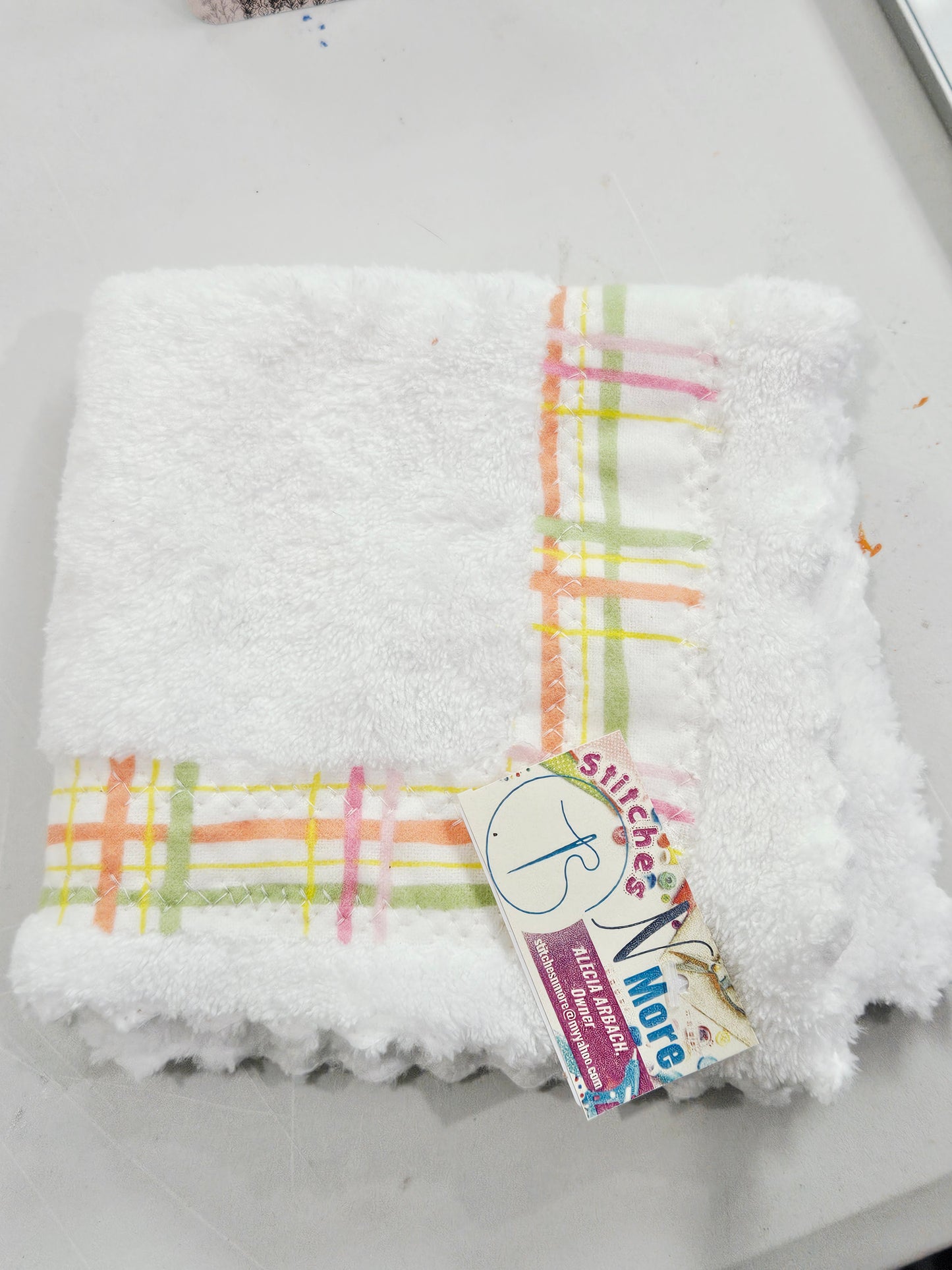 Baby Washcloth, White with Plaid