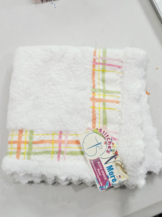 Baby Washcloth, White with Plaid