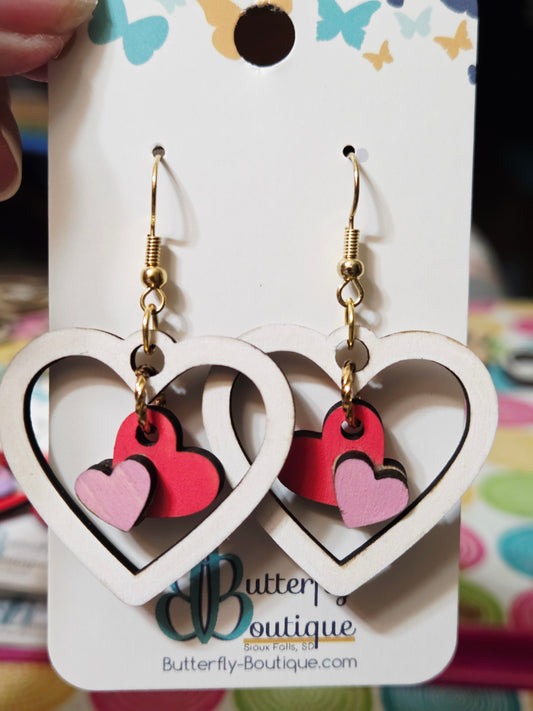 Large Heart w/Dangling Small Hearts Earrings