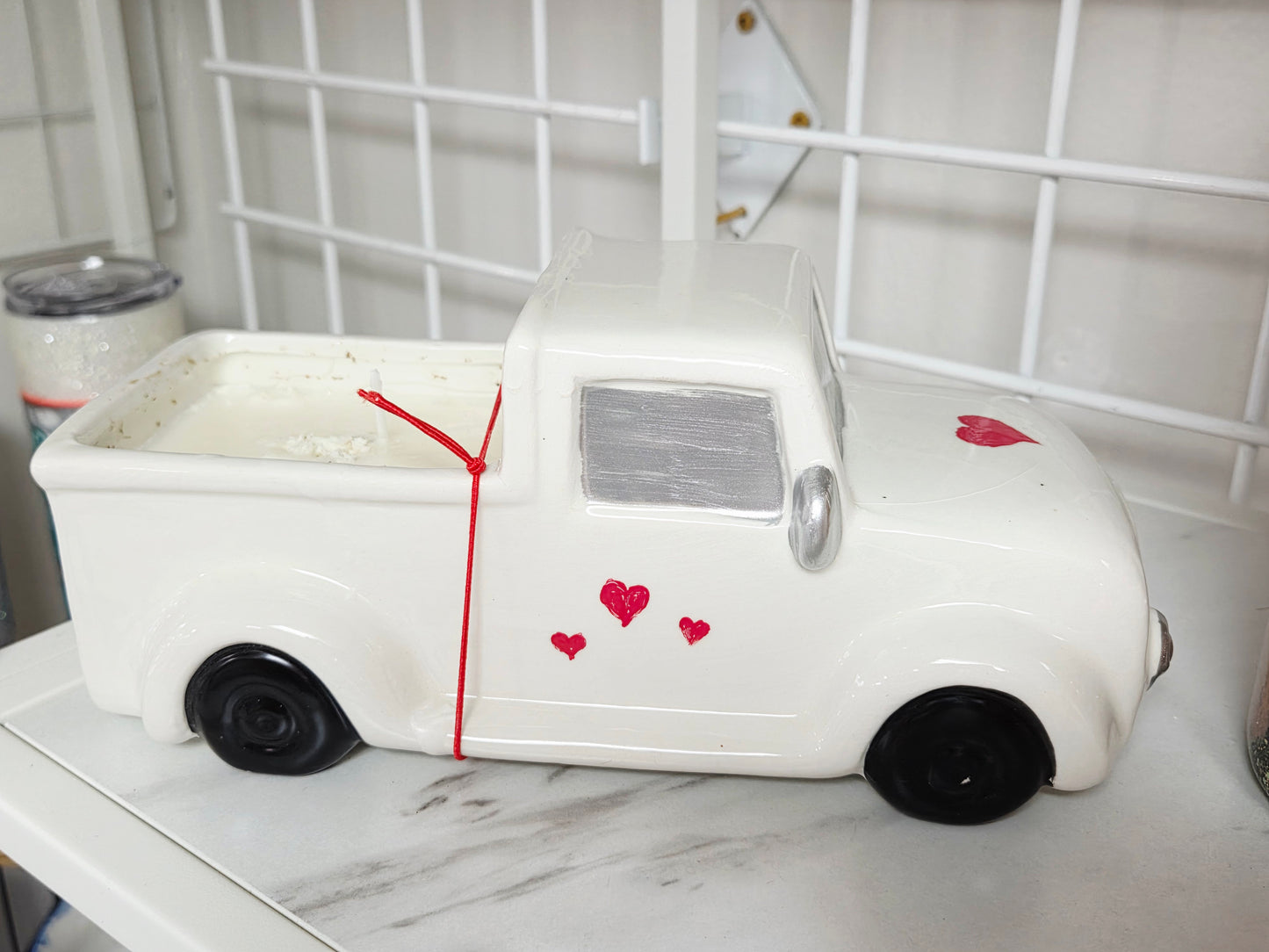 White Truck w/Hearts Candle