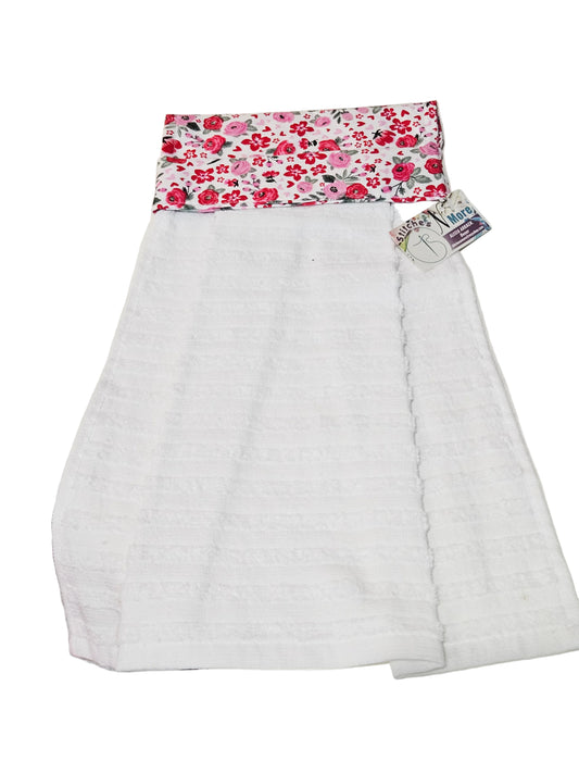 Pink Floral White Kitchen Towel