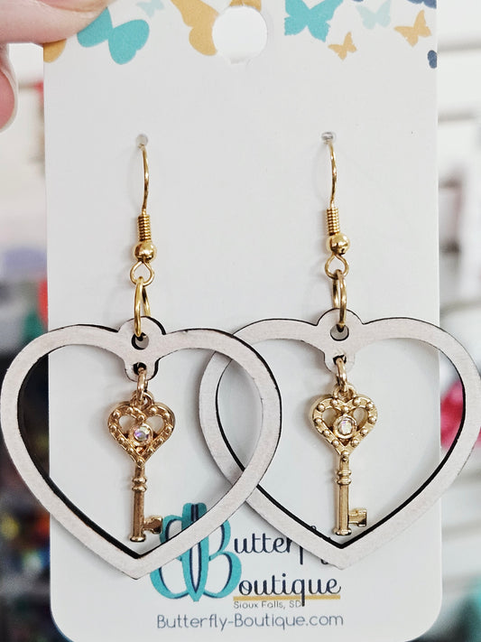 Heart and Key Earrings