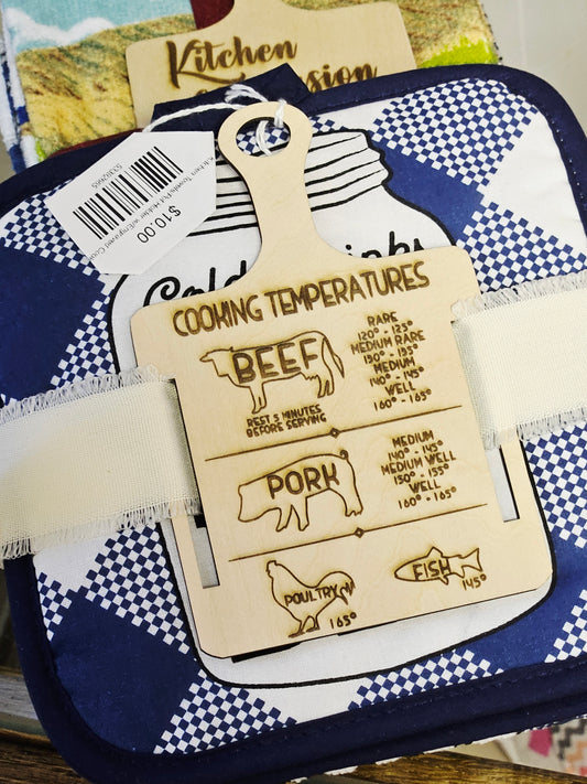 Kitchen Towels/Pot Holder w/Engraved Cooking Temp