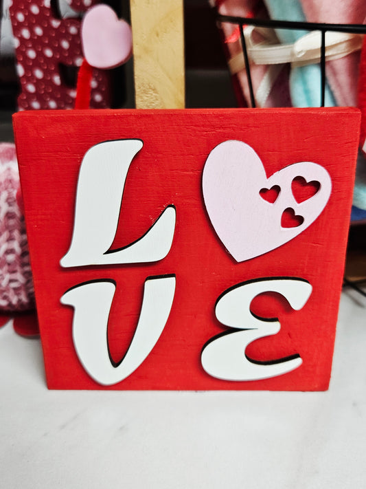 Red Love Wood Block w/Heart