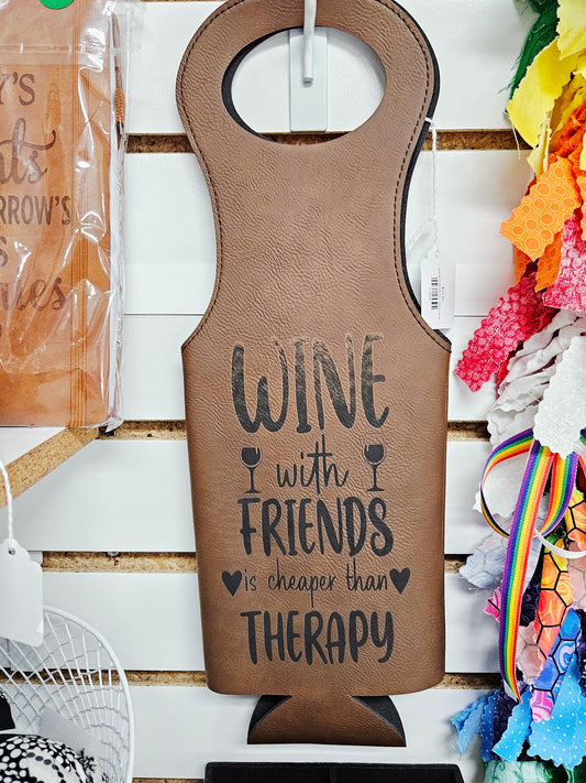 Leather Engraved Wine Bottle Carrier