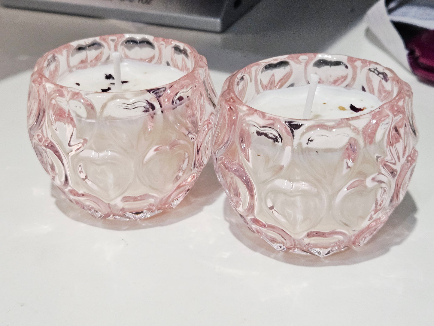 Pink Heart Glass Candle