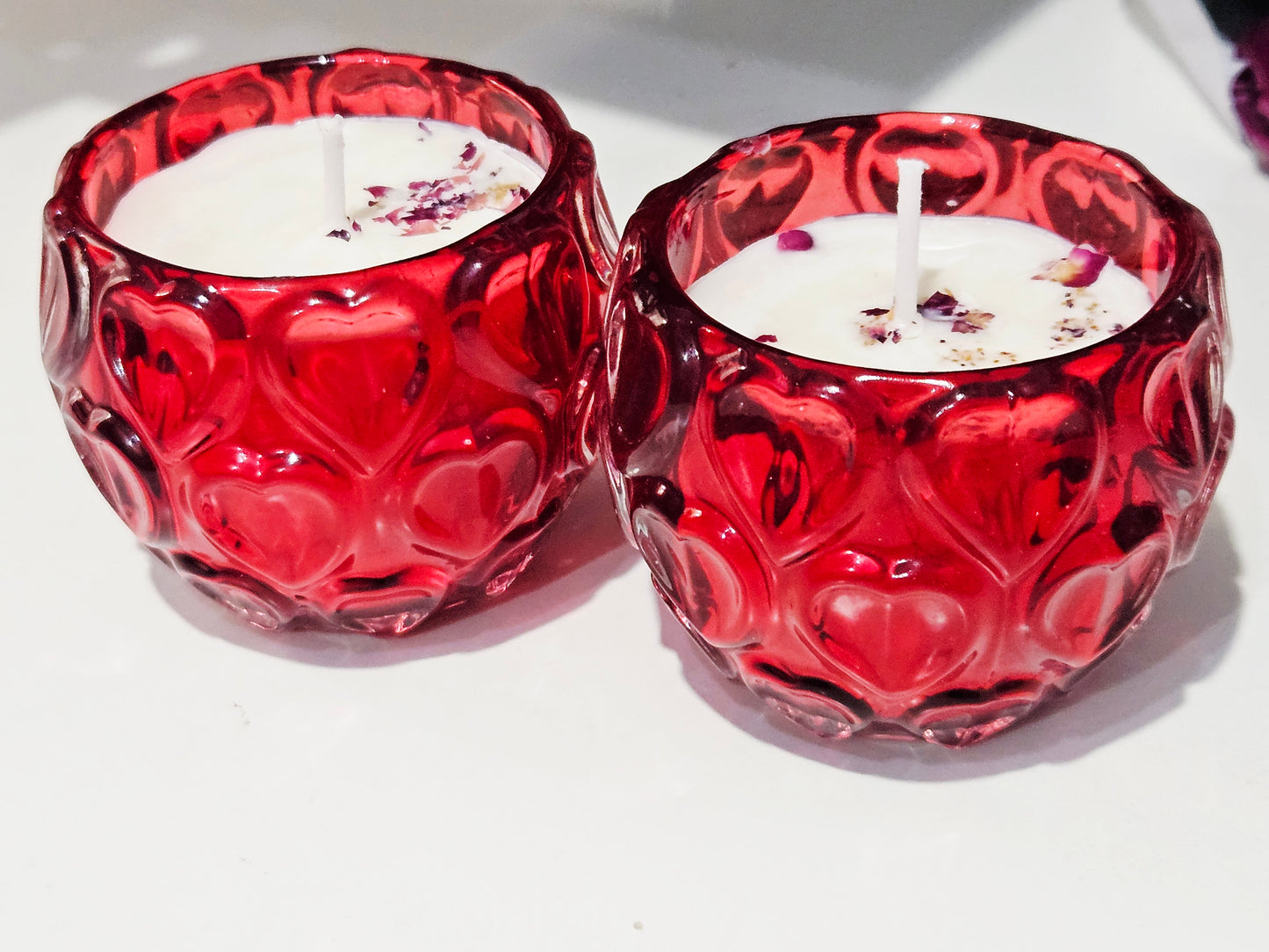 Red Heart Glass Candle