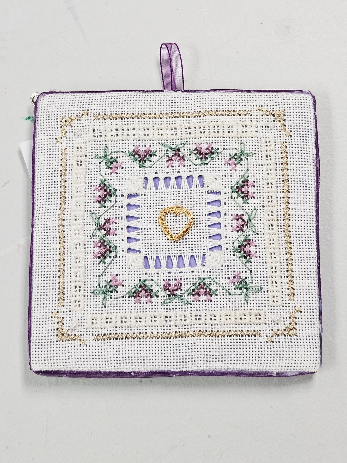 Gold w/Purple Flowers Cross Stitch Square