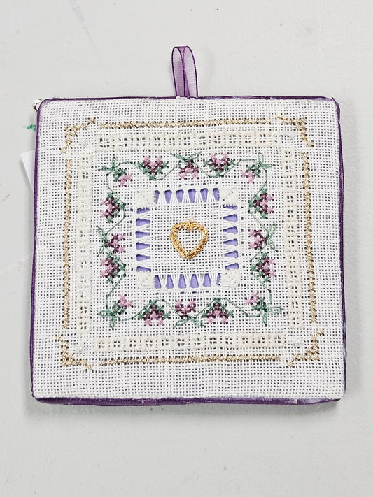 Gold w/Purple Flowers Cross Stitch Square