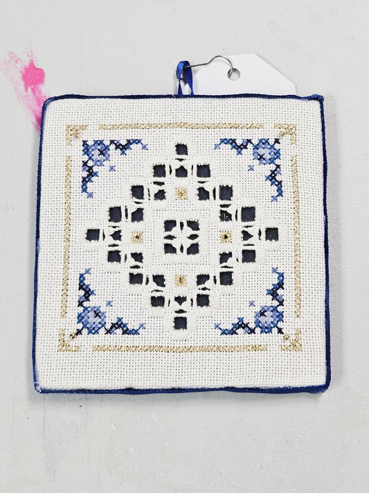 Blue & Gold Square Hardanger Wall Square