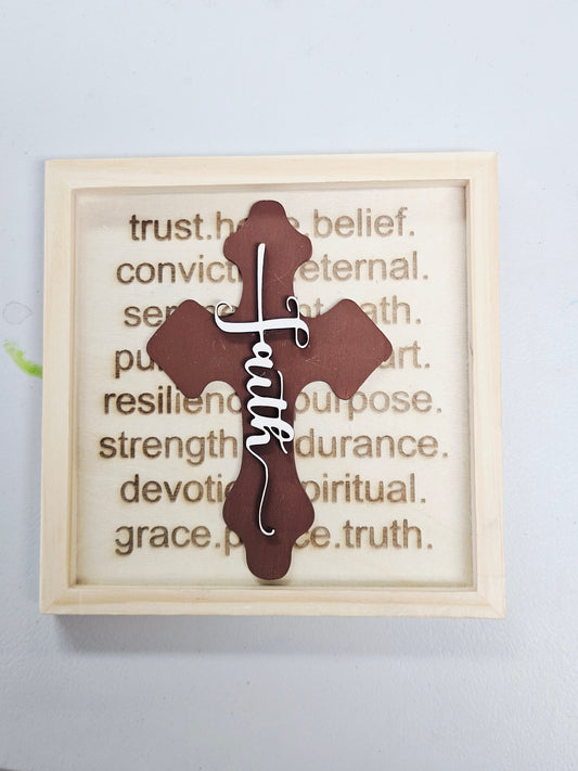 Wood Box w/Faith Cross
