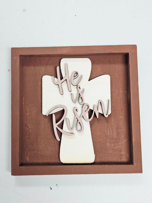 Wood Box w/Cross & He Is Risen