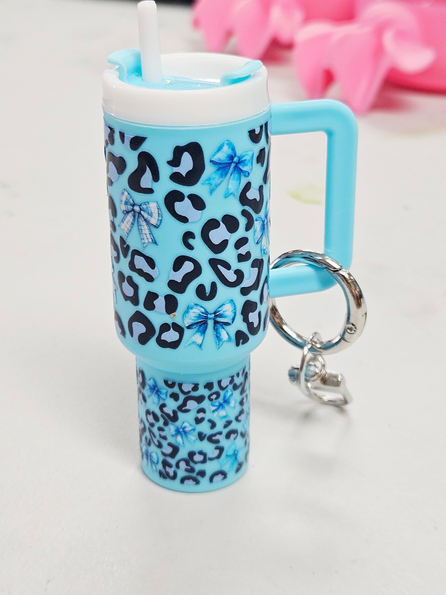 Blue Bow Tumbler Keychain