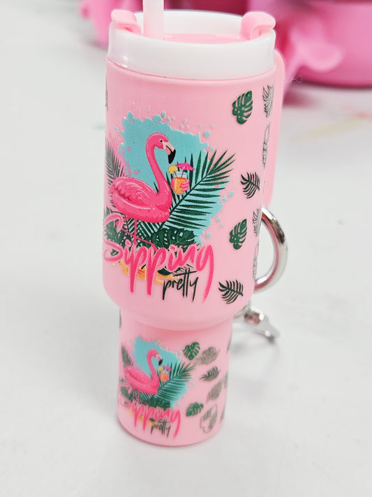 Pink Flamingo Tumbler Keychain