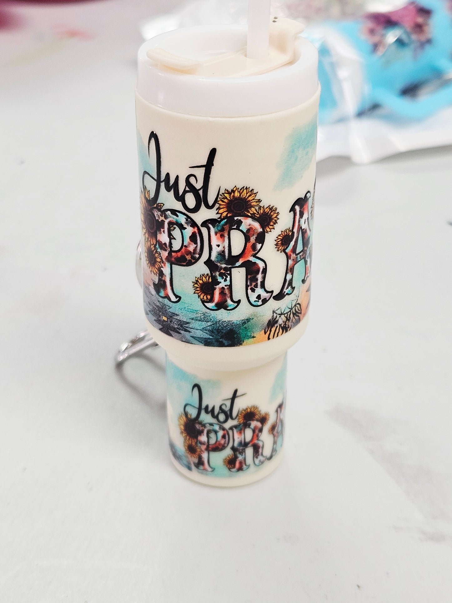 Just Pray Tumbler Keychain