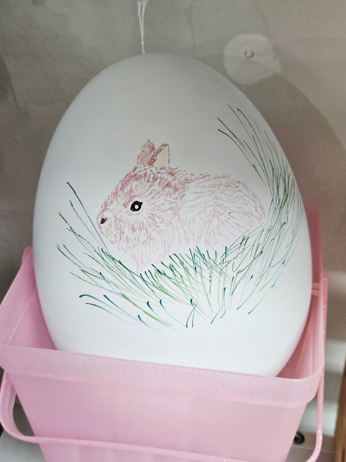 Painted Rabbit on Egg in Basket