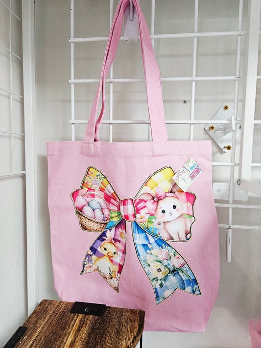Easter Canvas Bag Bow Pink