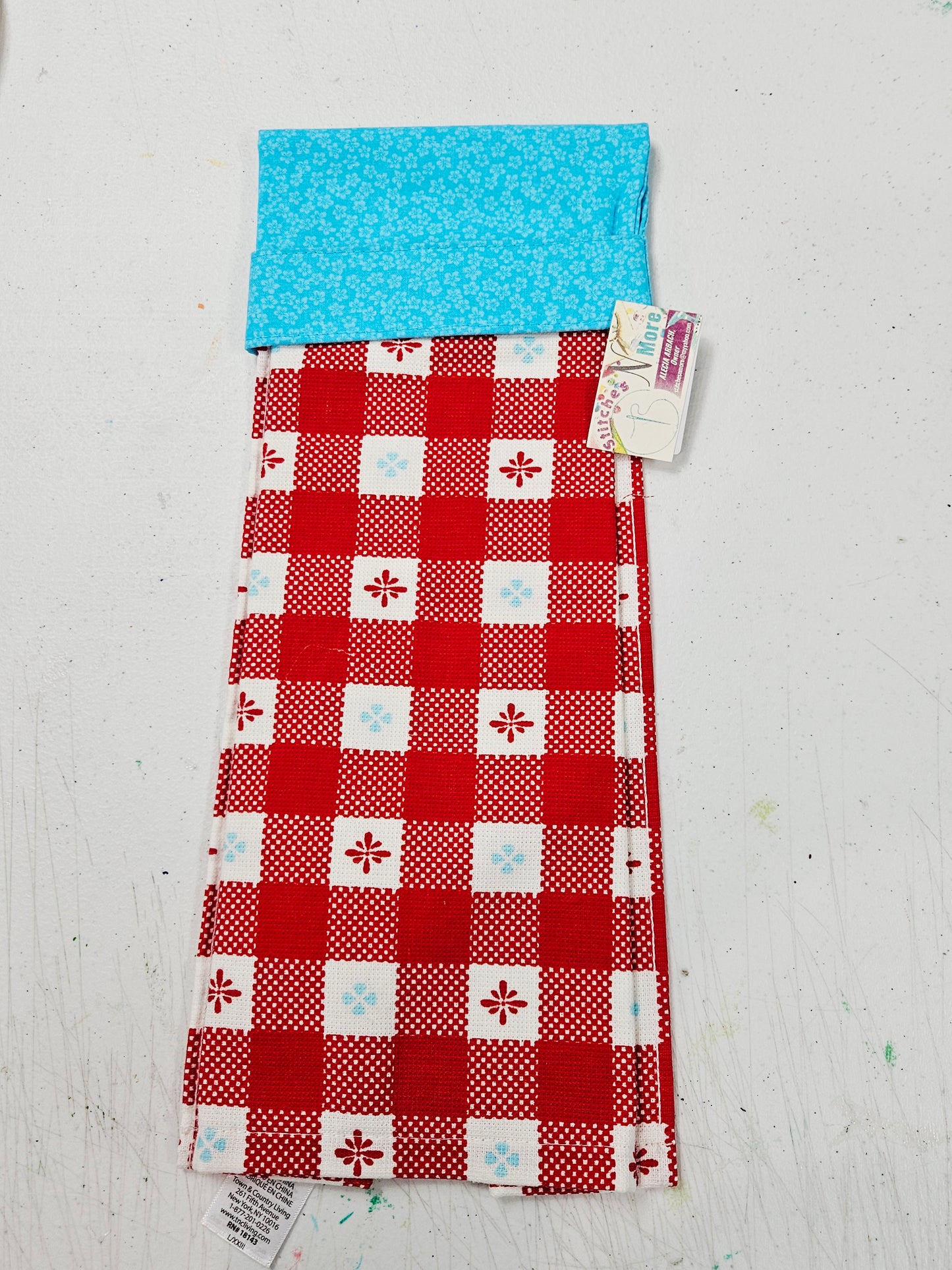 Floral Red Towel with Blue Topper