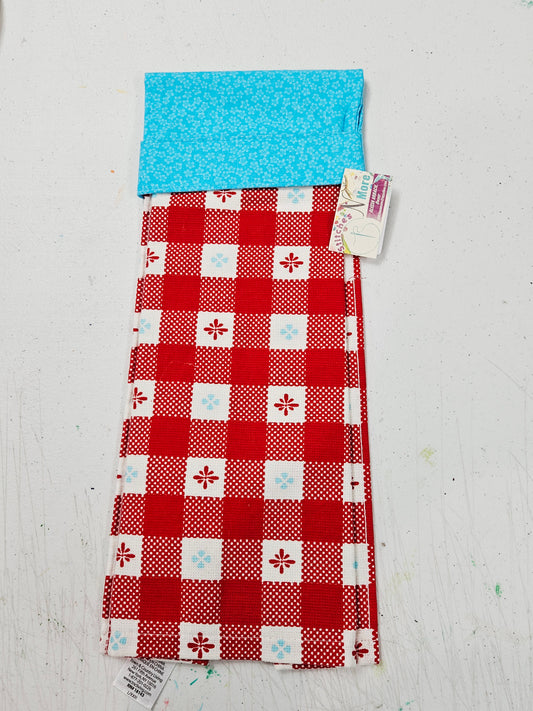 Floral Red Towel with Blue Topper