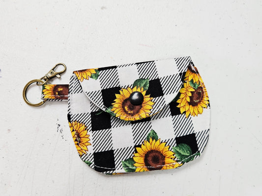 Coin Pouch Blk/Wht Check w/Sunflowers