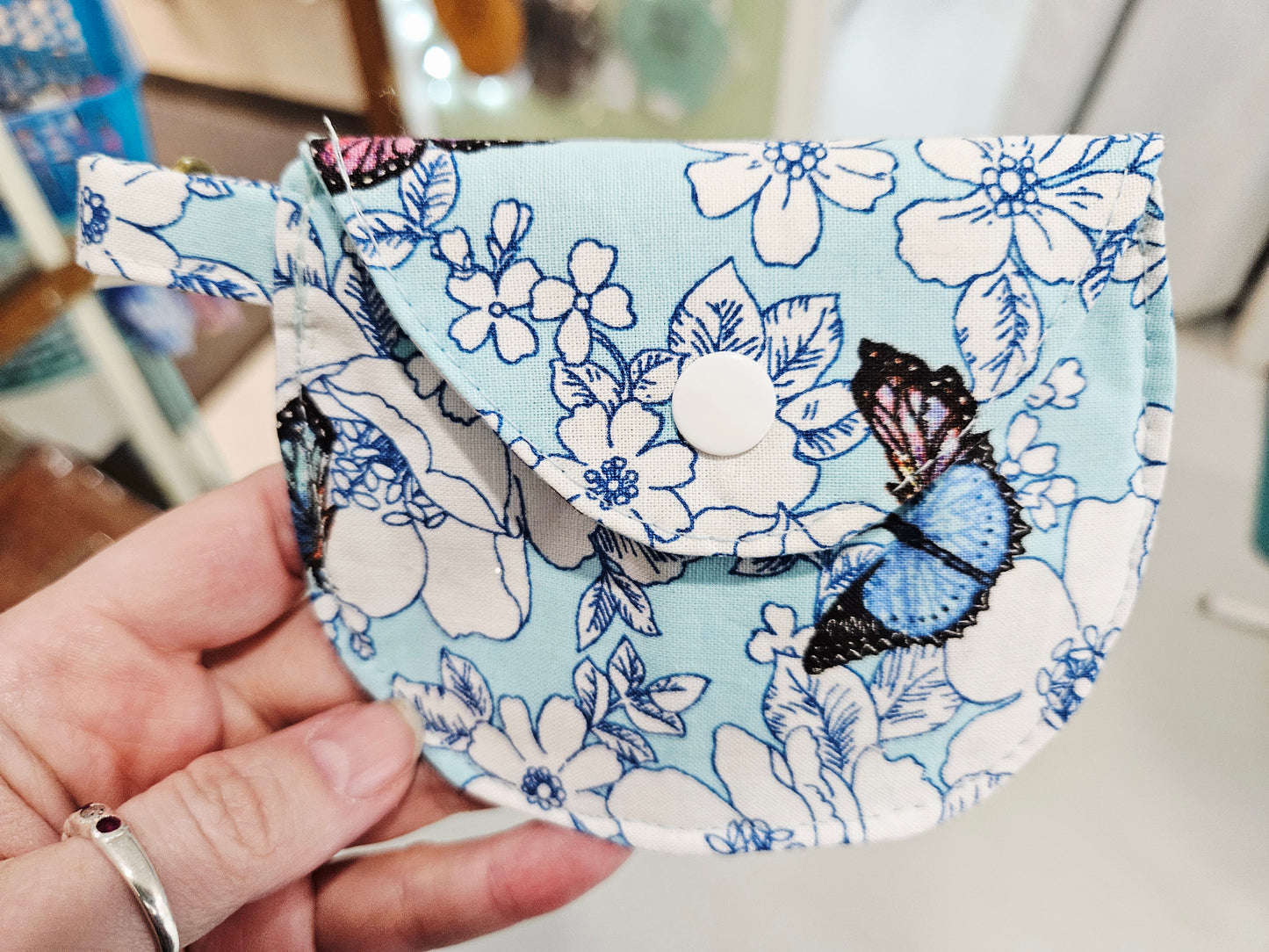 Coin Pouch Blue w/Butterflies & Floral