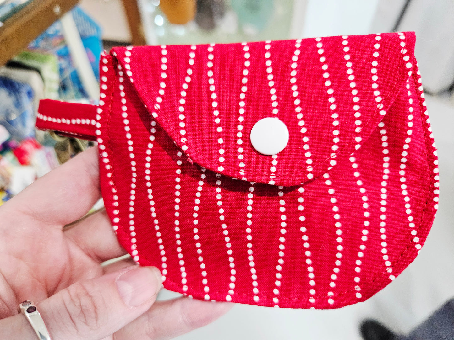Coin Pouch Red w/Vertical Dotted Lines
