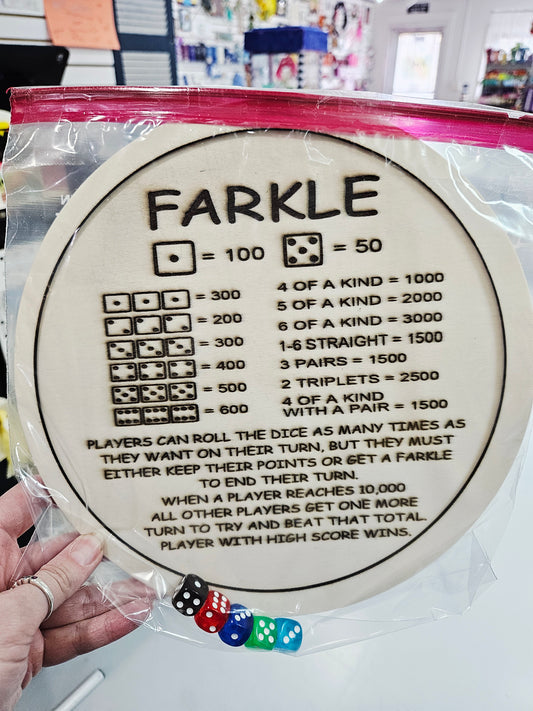 Laser Engraved Round Farkle Board w/Dice