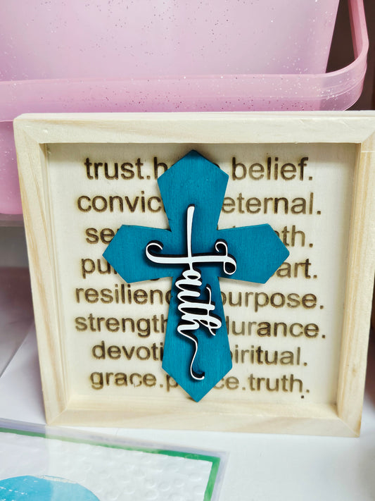 Wood Box w/Teal Faith Cross