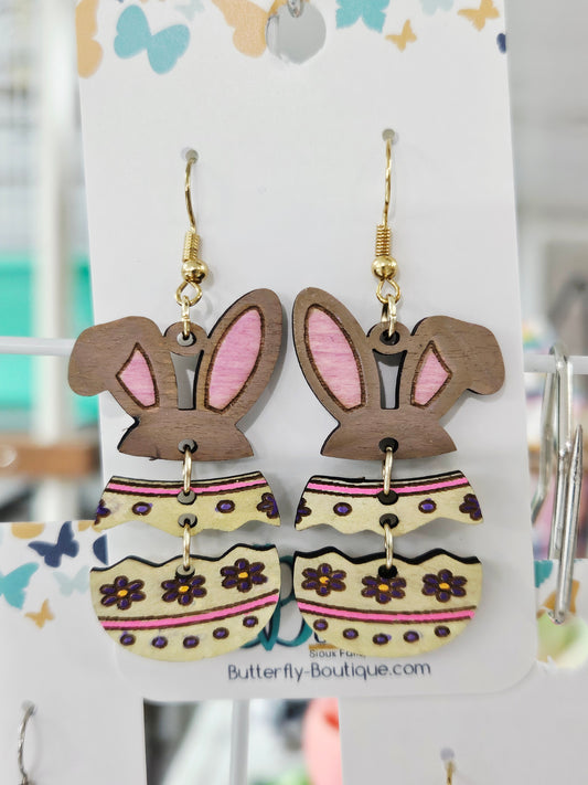 Brown Bunny Easter Egg Earrings